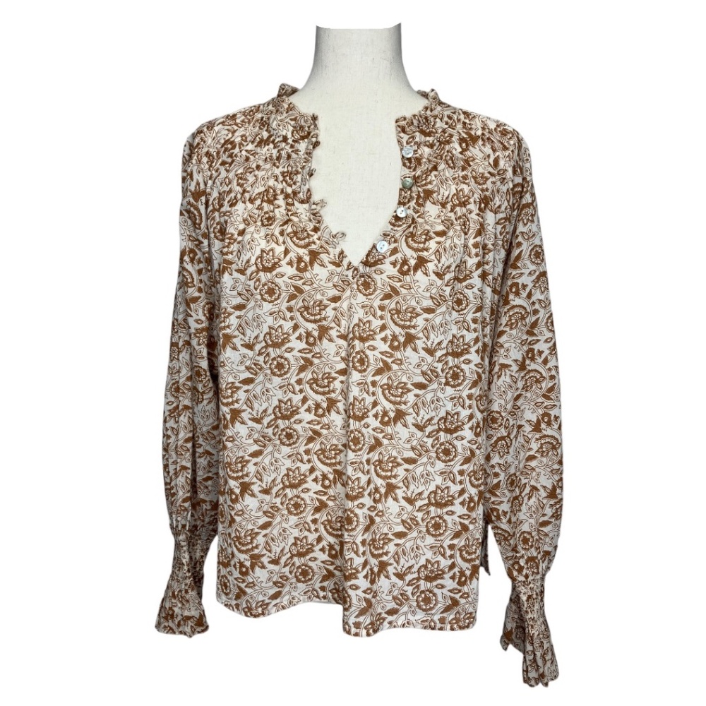 Cleobella Reza Blouse Top Tamil Woodblock Print 100% Cotton Size L